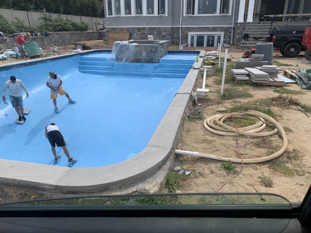 pool with liner being installed.