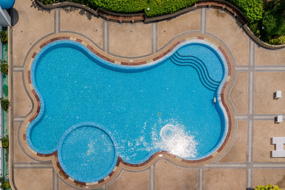 overhead view of curved shaped pool